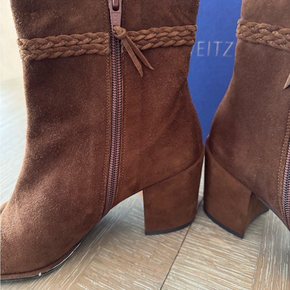 Stuart Weitzman Tazxie Block Heel Boots Walnut Brown Suede Sz 7M - Picture 6 of 15
